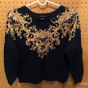 Forever 21 Black and Yellow Gold Ornate Damask Sweatshirt